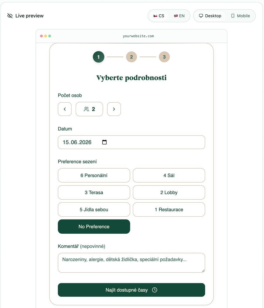 Dvojjazyčný rezervační widget