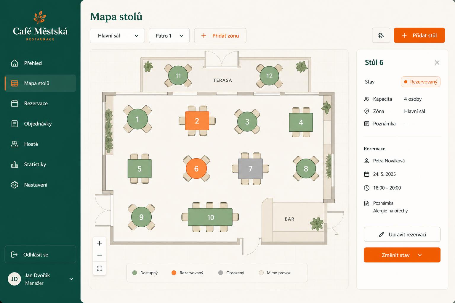 Floor plan — live table status