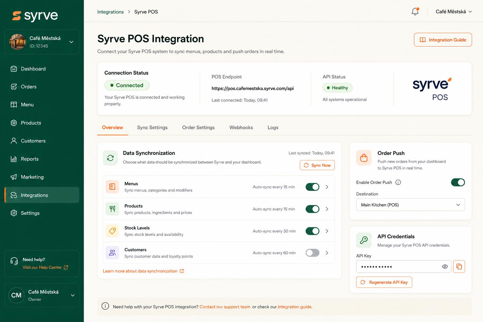 Integrations — Syrve POS sync